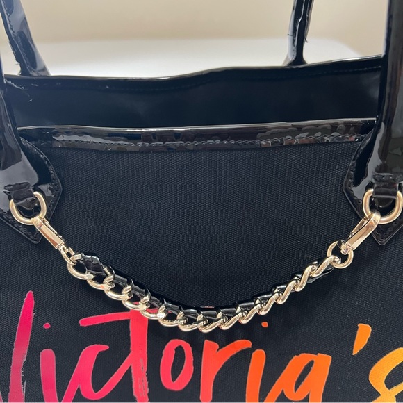 Victoria's Secret Black Fifth Avenue New York Tote Gold Chain Accents - Picture 4 of 16